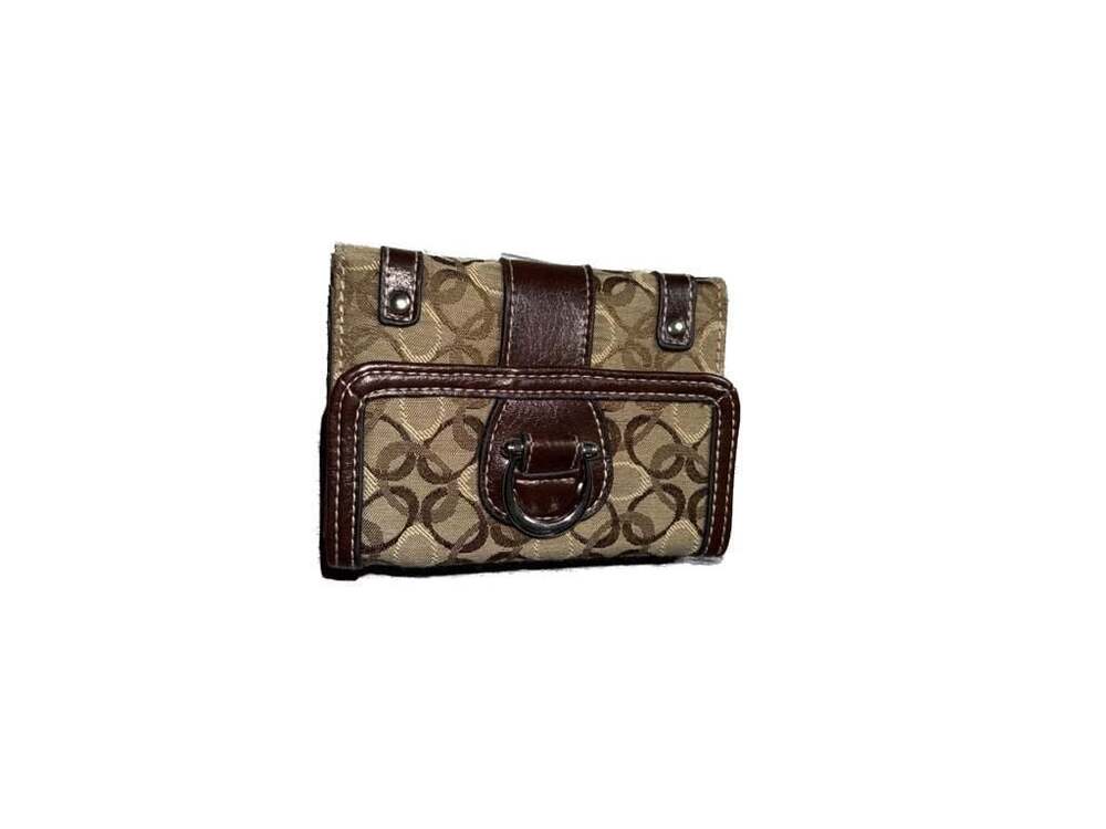 G.H. Bass & Co. Khaki Monogram Trifold Wallet with Buckle Detail